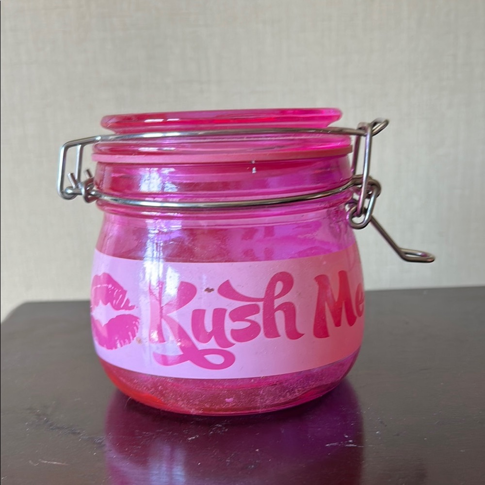 Pink Glass Jar with Metal Clamp